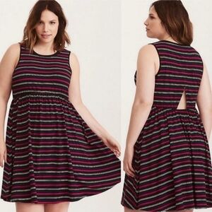 Torrid Multi Color Striped Jersey Open Back Skater Dress Women's Size 3X